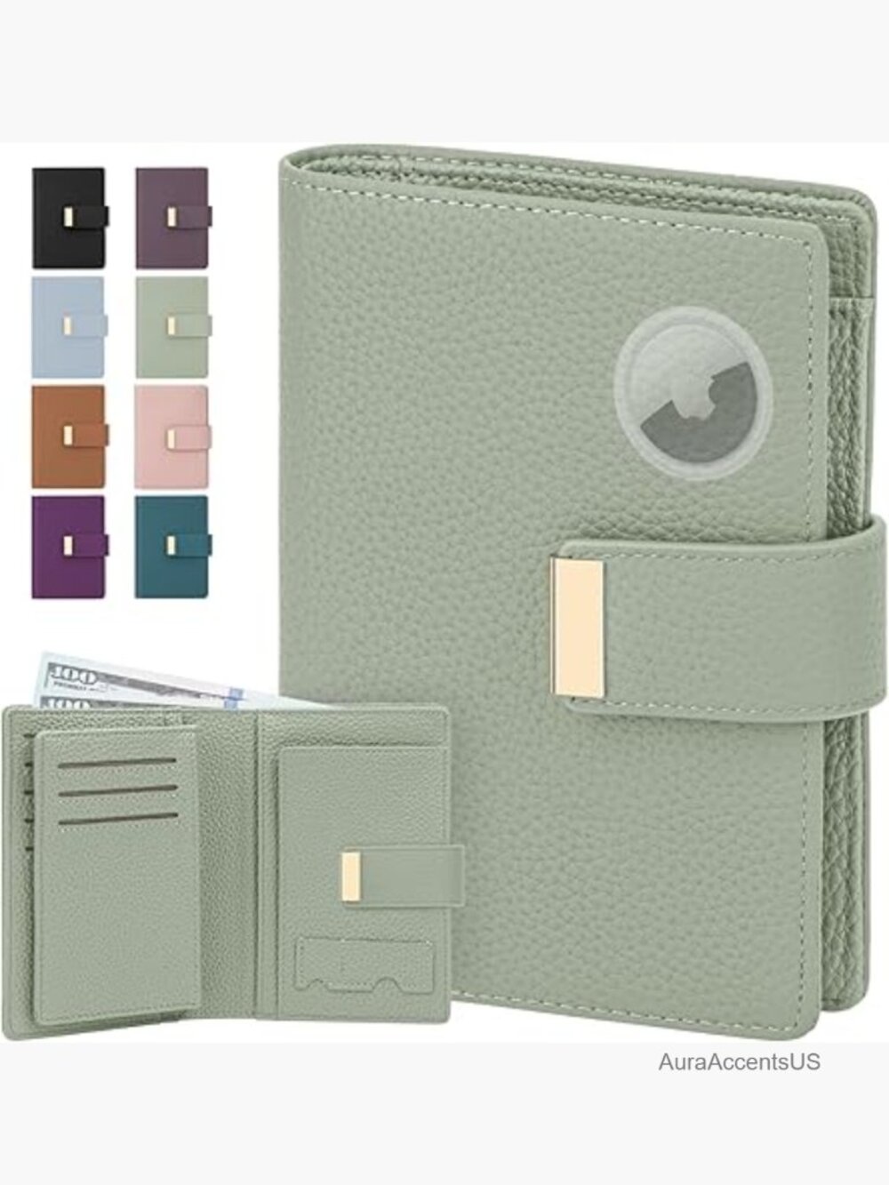 RFID Blocking Passport Holder with Airtag Slot - Leather Bifold Travel Wallet